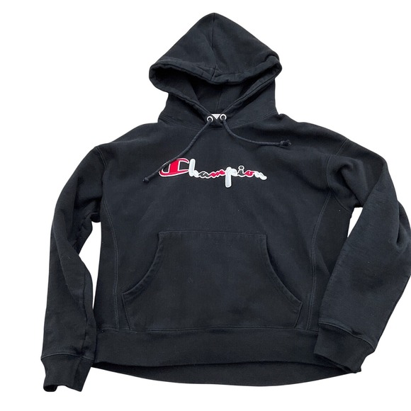 Champion Tops - Champion Hoodie Womens Large Black Reverse Weave Spell Out Embroidery Comfort